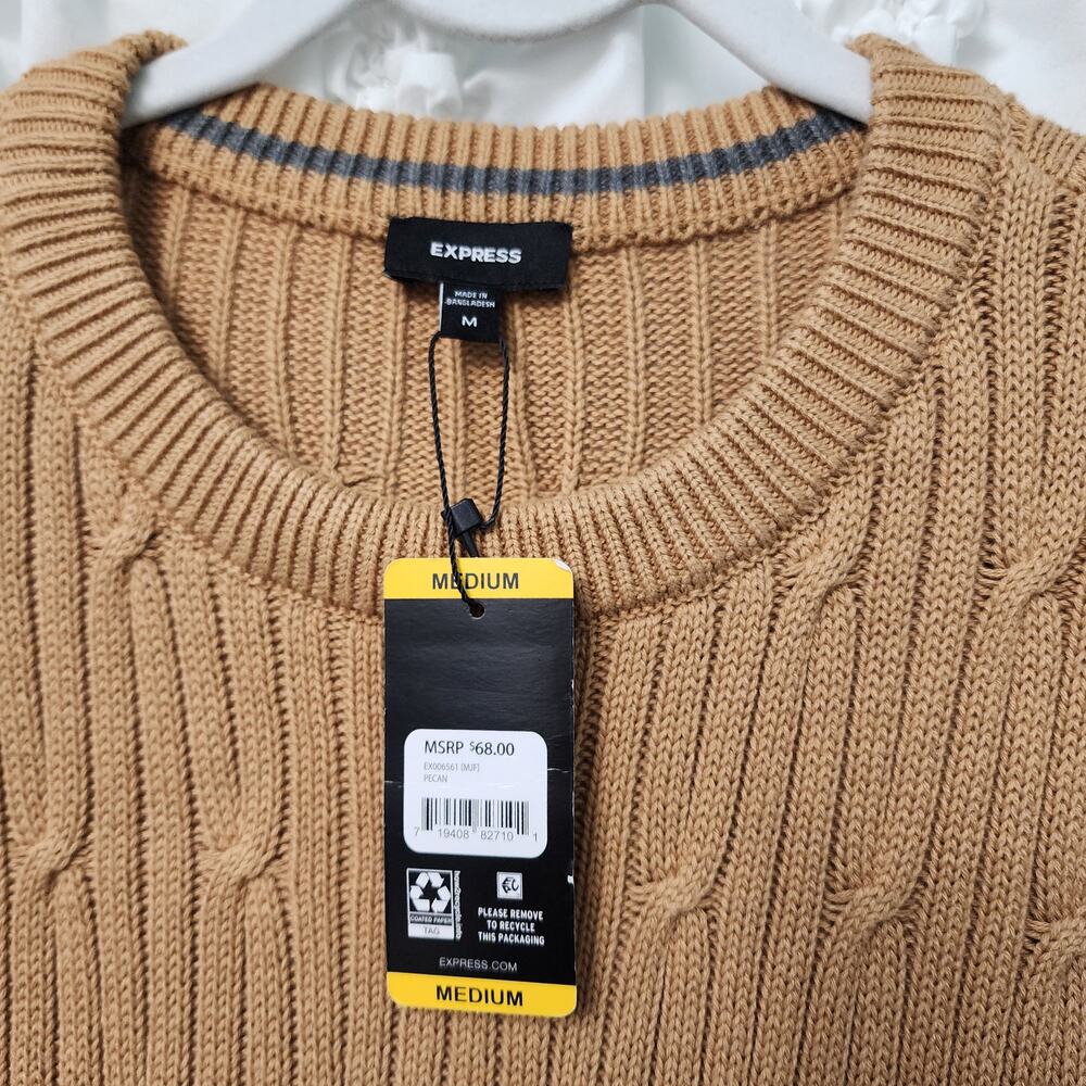 Express NWT Men's Gold Crew Neck Cable Knit Sweater Medium